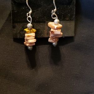Brown Stone Stacked Chip Earrings